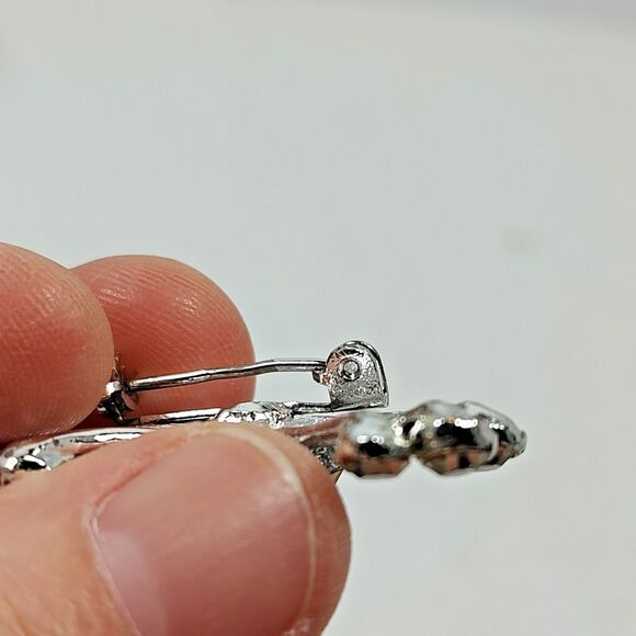 VTG Art Deco Silver Tone Metal Glass Rhinestone Cluster Brooch Lapel Pin Flower - Picture 16 of 16